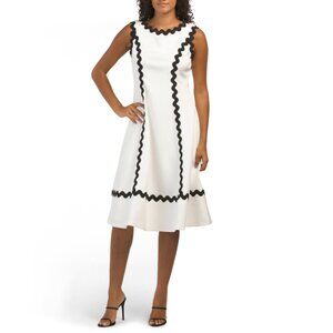 RENE BY RENE RUIZ Black/white Scallop Ribbon Detail Midi Dress